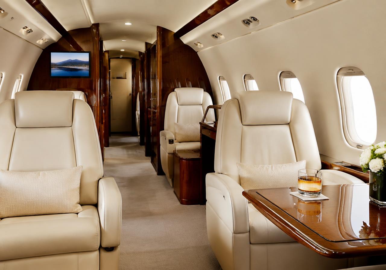 Illustrative private jet cabin interior