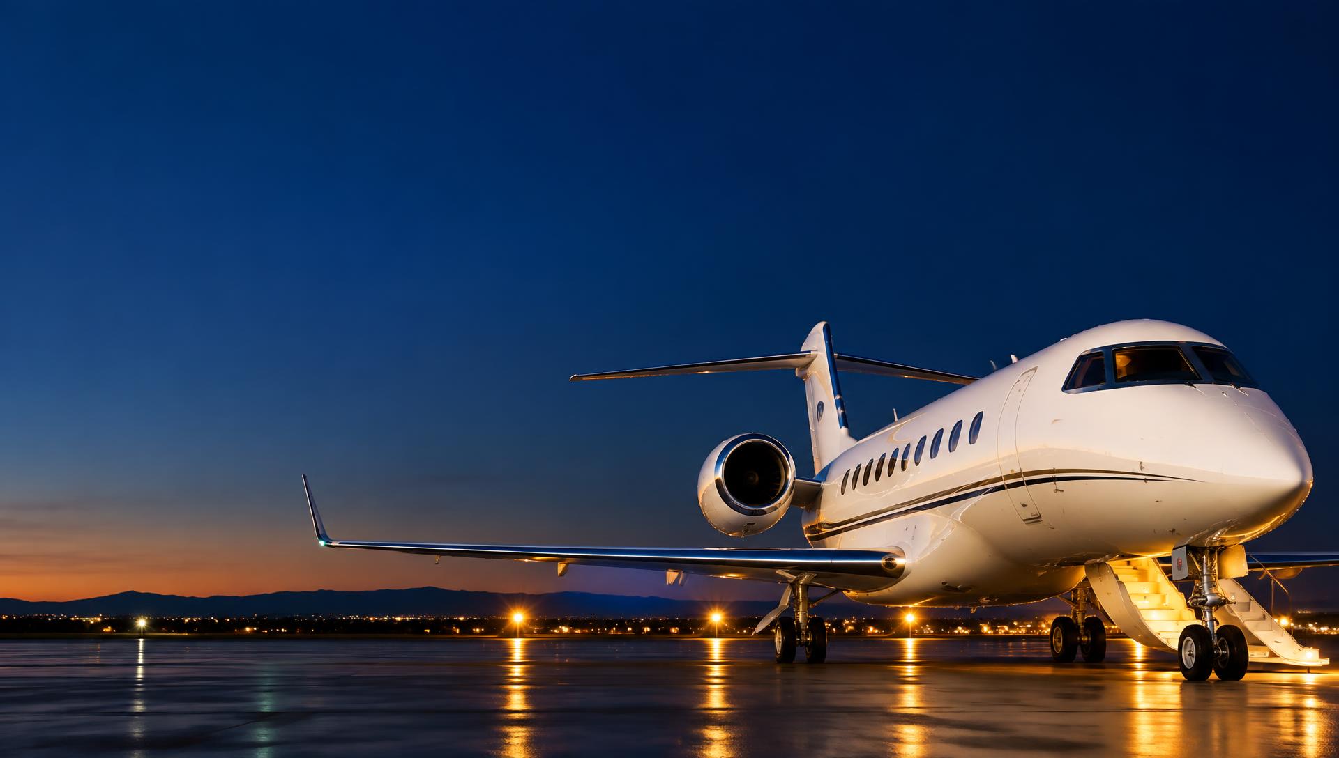 Illustrative private jet on the tarmac
